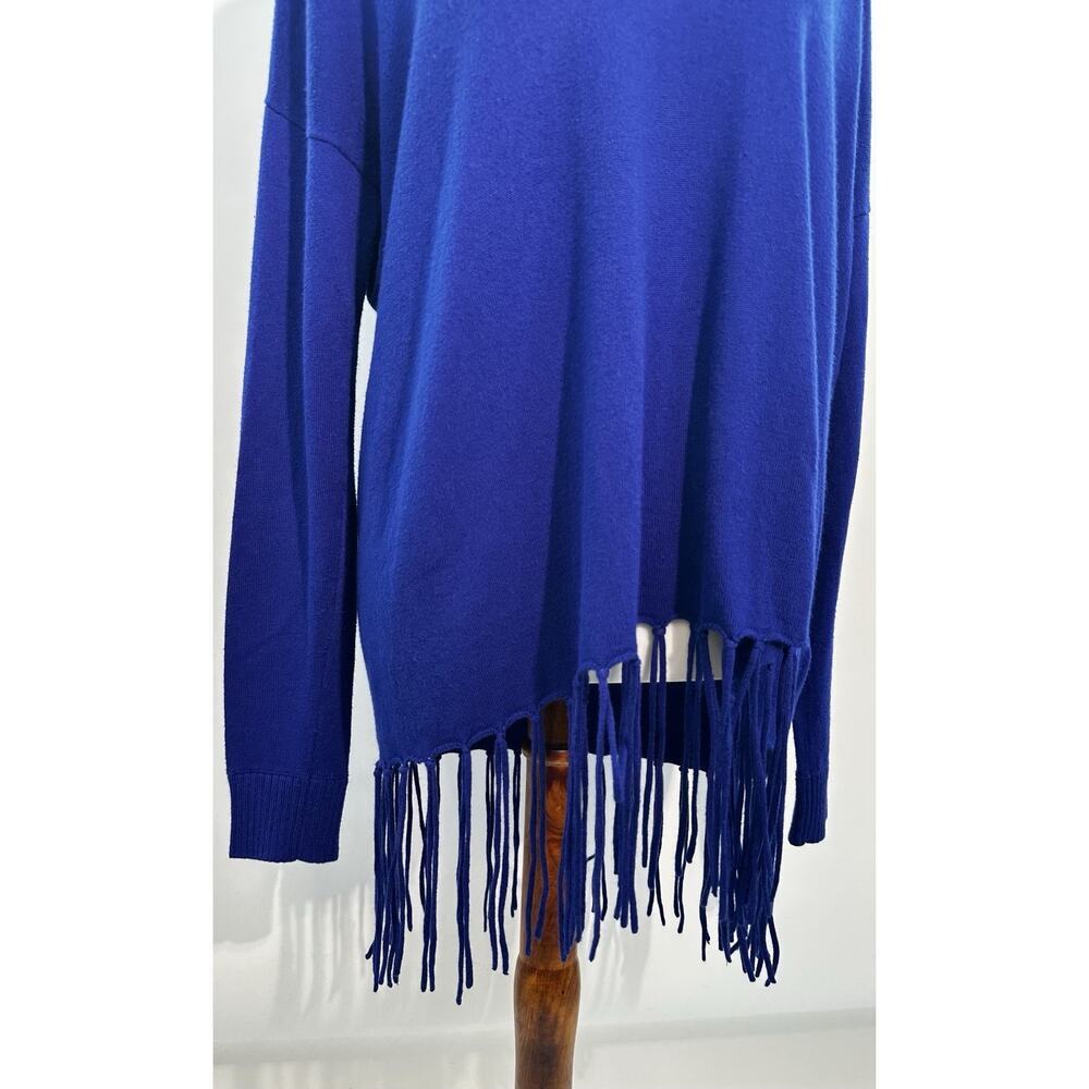 Michael Kors Womens M Royal Blue Fringe Hem Cowl Neck Sweater Cotton Blend - Picture 3 of 8